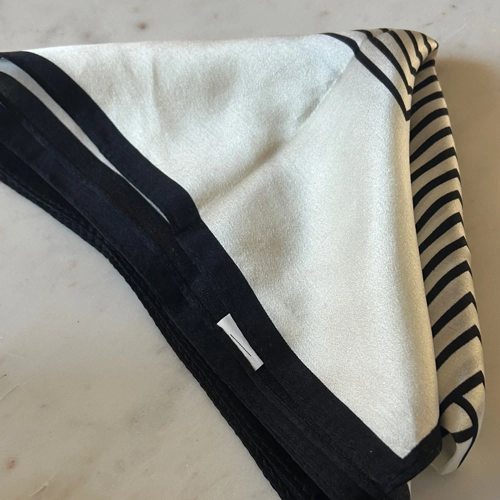 Neutral Black and Cream Geometric Silk Scarf